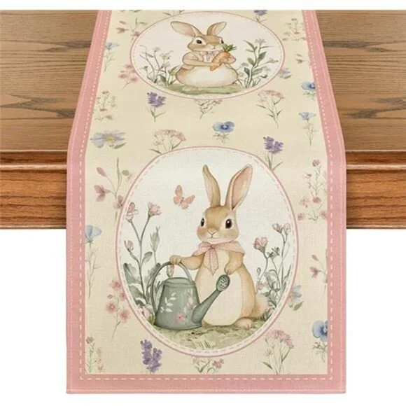 Bunny Rabbit Kettle Floral Flower Easter Table Runner,Seasonal - Picture 7 of 7